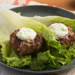 Broiled Greek Burger with Lettuce Wraps