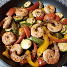 Cajun Shrimp & Sausage with Bell Peppers, Asparagus, Zucchini & Squash