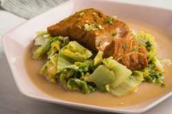 Curry Crusted Salmon with Chili Braised Napa Cabbage